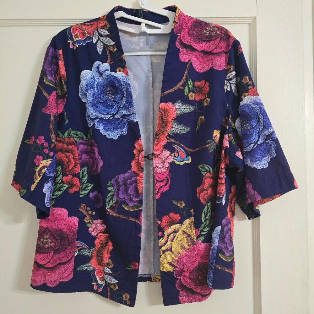 Size L Unbranded Big Bright Floral-printed Cardigan Bohemia Vintage Blazer